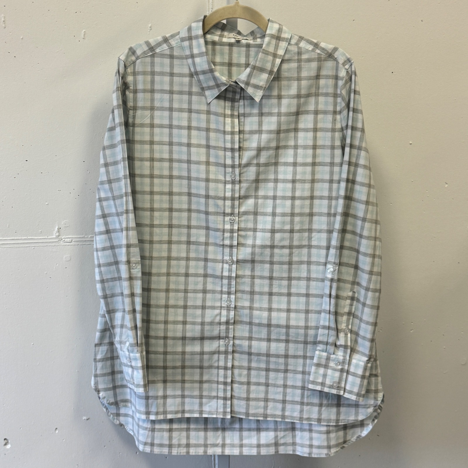 Tyler Boe Plaid Roll Tab Sleeve High Low Button Down Shirt Tunic Women's Large